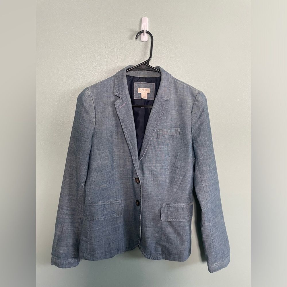 J.Crew Chambray Denim Two Button 100% Cotton Blazer SZ 0